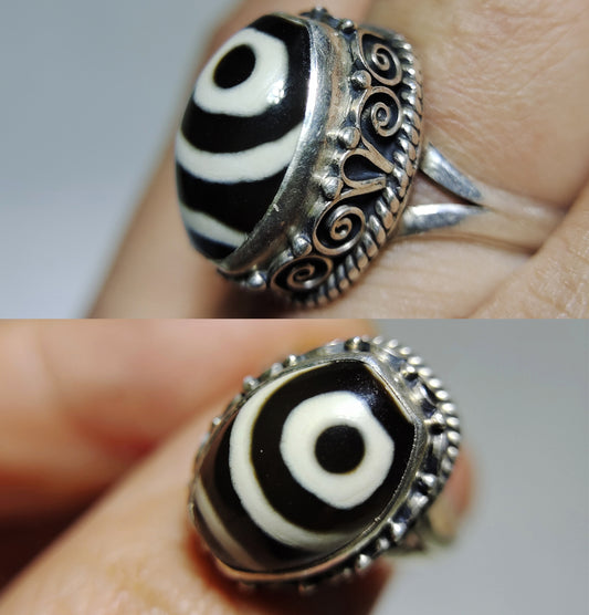 Genuine Tibetan Ancient Two Eyes Dzi Bead Ring Amulet Old Antique Real Himalaya Agate Nepal 2 Eyed Pure Gzi Talisman Bracelet