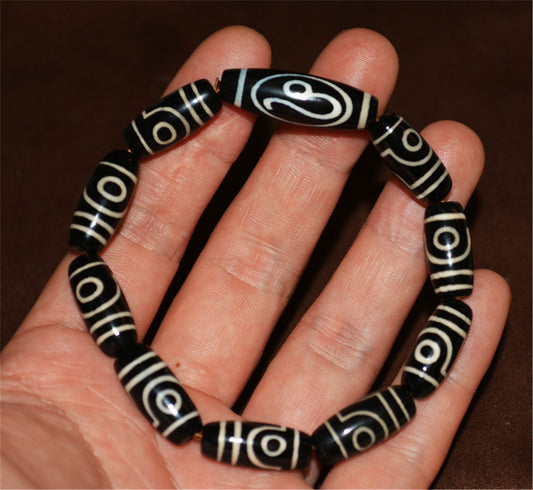 Genuine Tibetan Antique Two Eyes Dzi Bead Bracelet Amulet Himalaya Old Mala Real Agate Nepal 2 Eyed Pure Gzi Talisman Bracelet