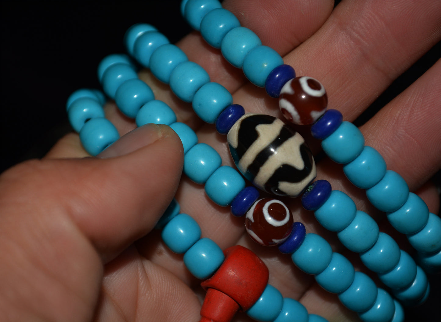 Genuine Tibetan Natural Turquoise Bracelet Dzi Mala Prayer Beads Necklace Real 108 Rosary