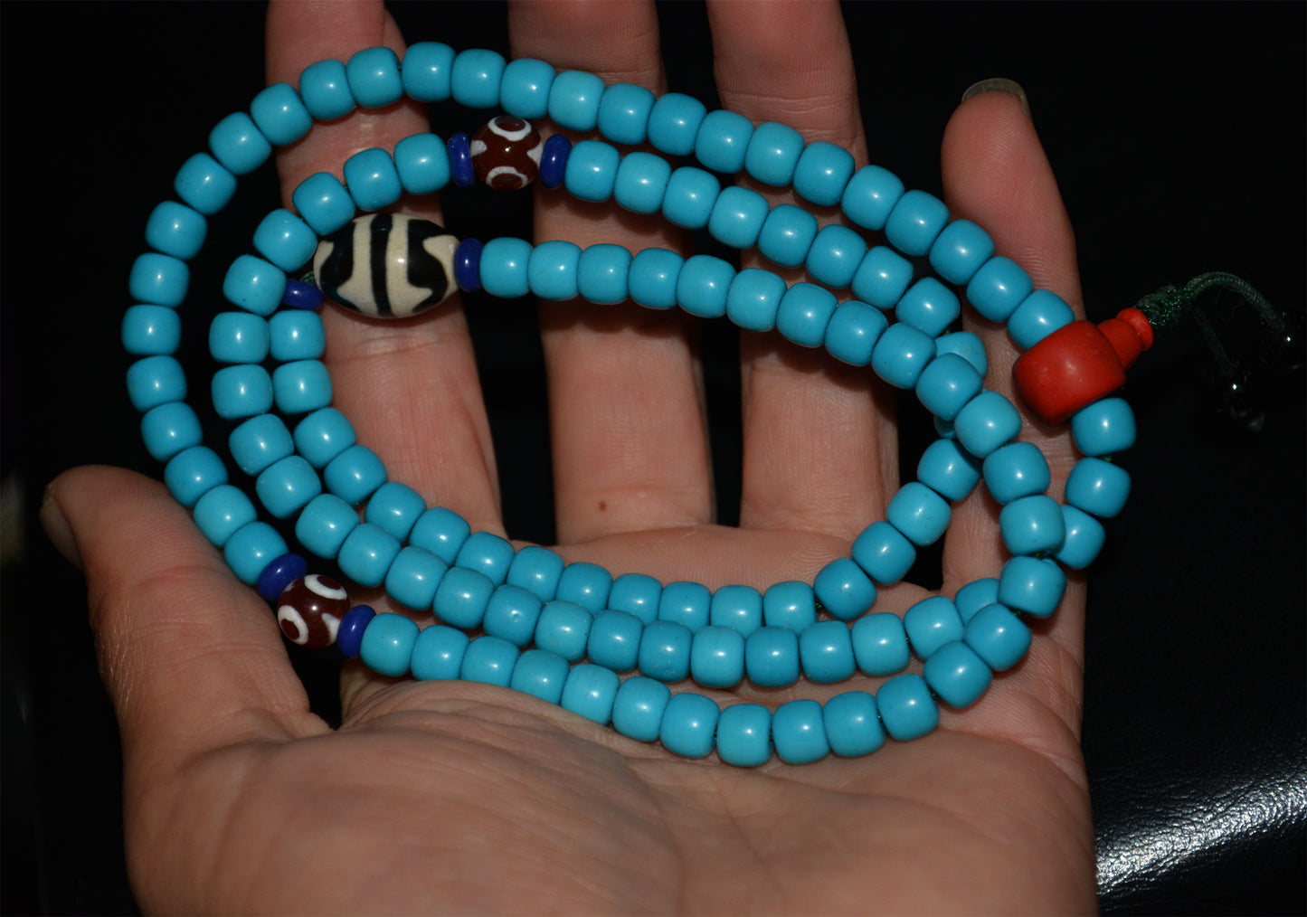 Genuine Tibetan Natural Turquoise Bracelet Dzi Mala Prayer Beads Necklace Real 108 Rosary