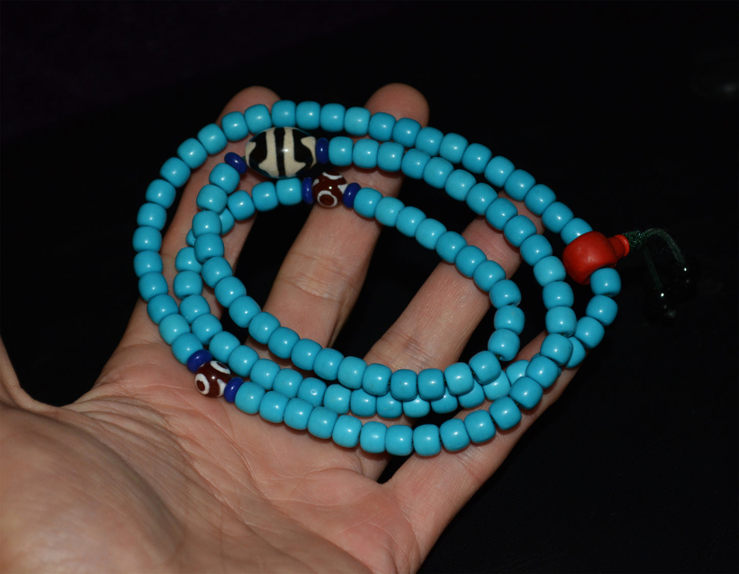 Genuine Tibetan Natural Turquoise Bracelet Dzi Mala Prayer Beads Necklace Real 108 Rosary