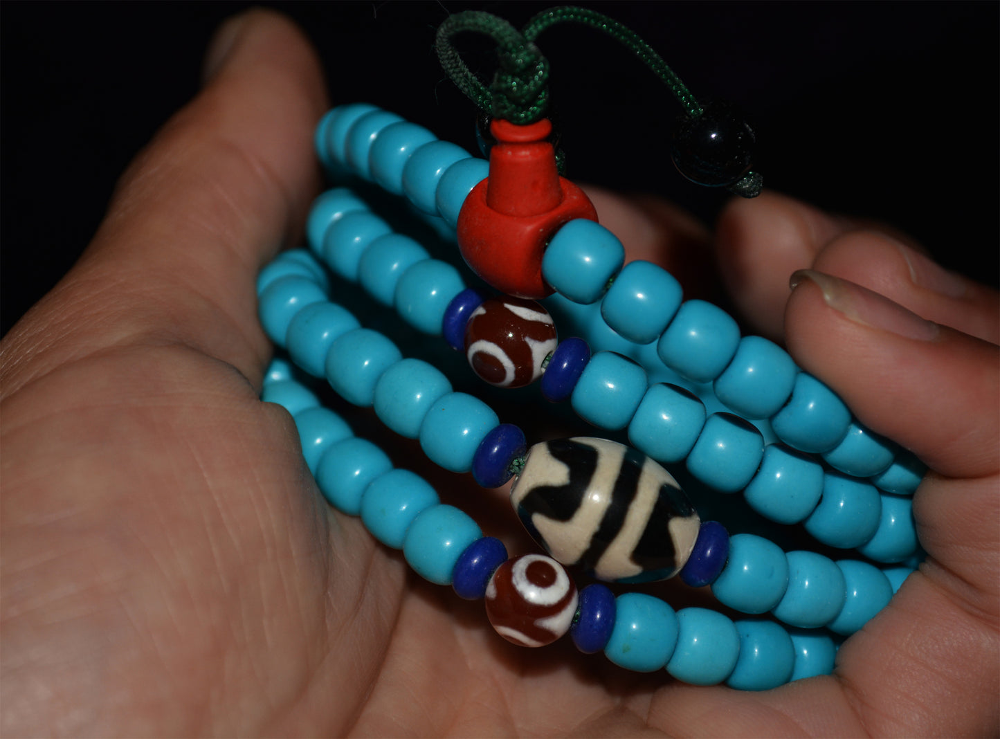 Genuine Tibetan Natural Turquoise Bracelet Dzi Mala Prayer Beads Necklace Real 108 Rosary