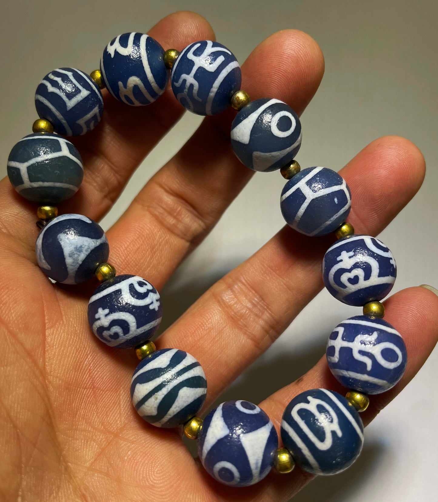 Genuine Tibetan Old Ancient Dzi Bead Bracelet Amulet Mala Prayer Beads Real Himalaya Agate Gzi