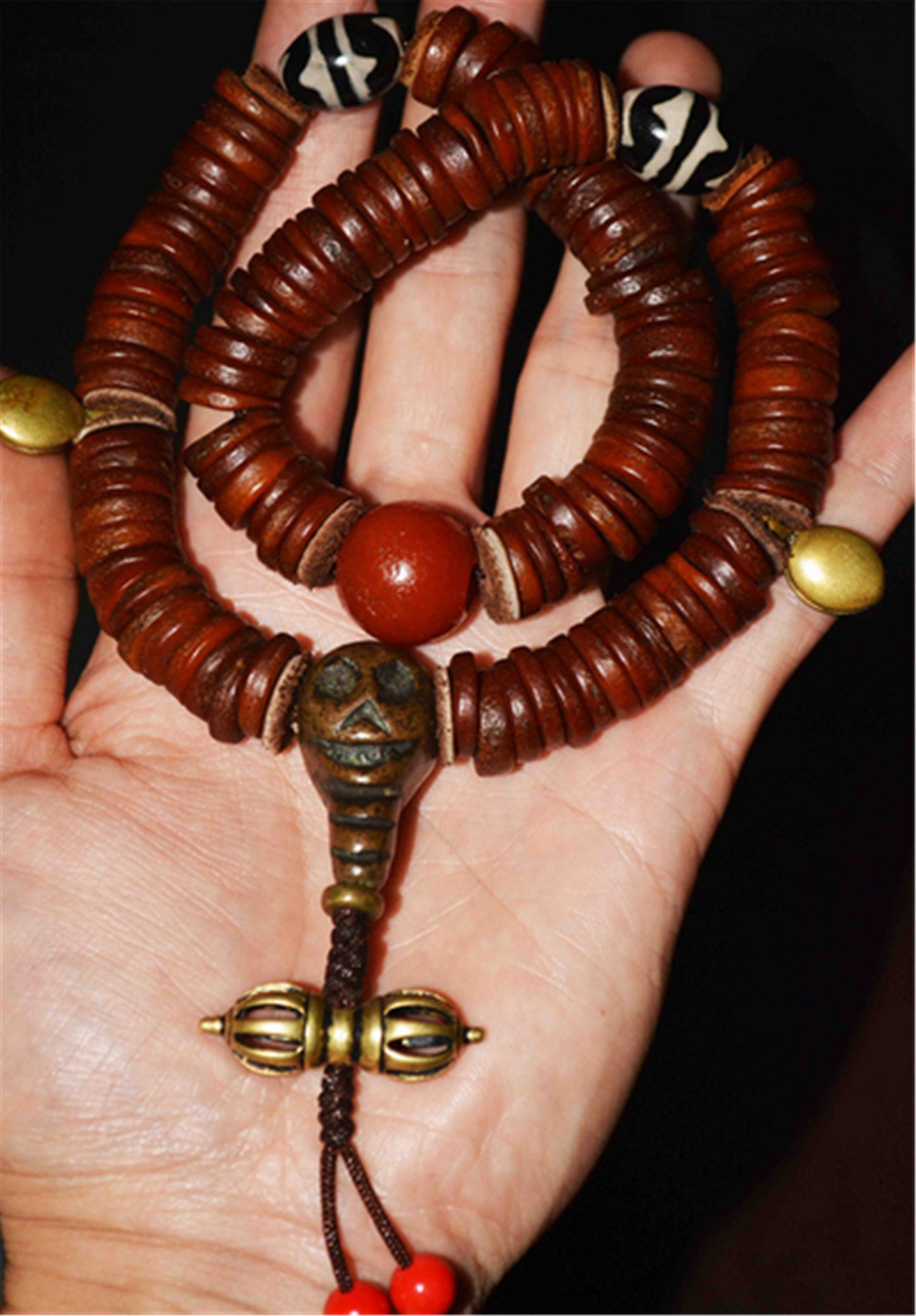 Genuine Tibetan Old Antique Kapala Bone Mala Prayer Beads 108 Rosary Bracelet Himalayan Real 108 Buddhism Worry Necklace Amulet