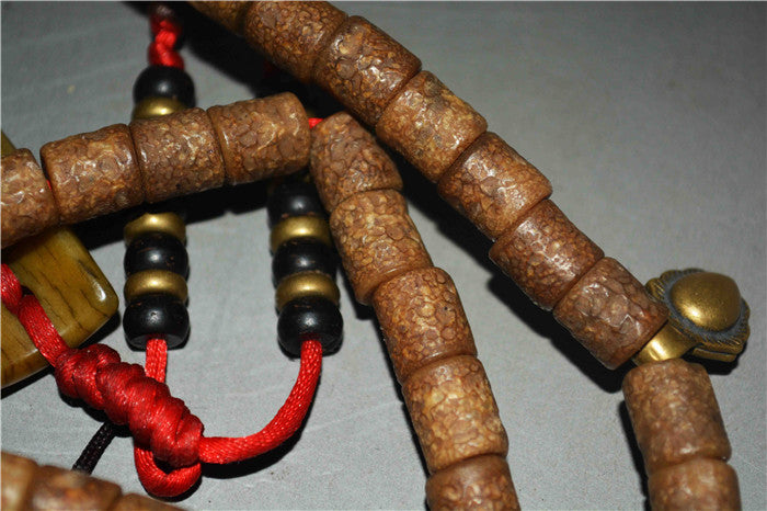 Genuine Tibetan Old Antique Kapala Bone Prayer Beads Mala Rosary 108 Bracelet Himalayan Real Buddhism Worry Necklace Amulet Tiger Tooth Dzi Bead