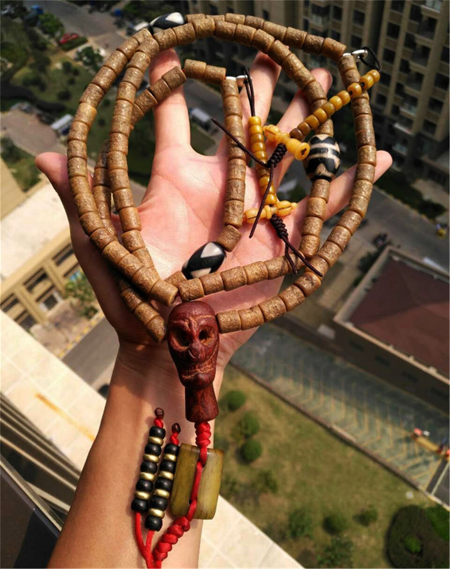 Genuine Tibetan Old Antique Kapala Bone Prayer Beads Mala Rosary 108 Bracelet Himalayan Real Buddhism Worry Necklace Amulet Tiger Tooth Dzi Bead