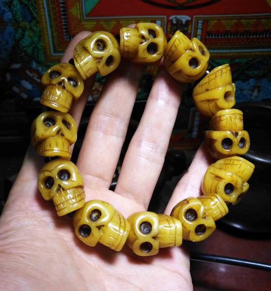 Genuine Tibetan Old Antique Skull Mala Prayer Beads Bracelet Kapala Bone Rosary Himalayan Buddhism Worry Amulet