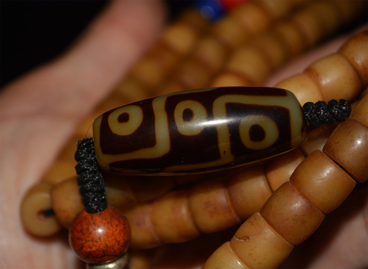 Genuine Tibetan Old Antique Yak Bone Mala Prayer Beads Bracelet Amulet 108 Himalaya Rosary Nine Eyes Dzi
