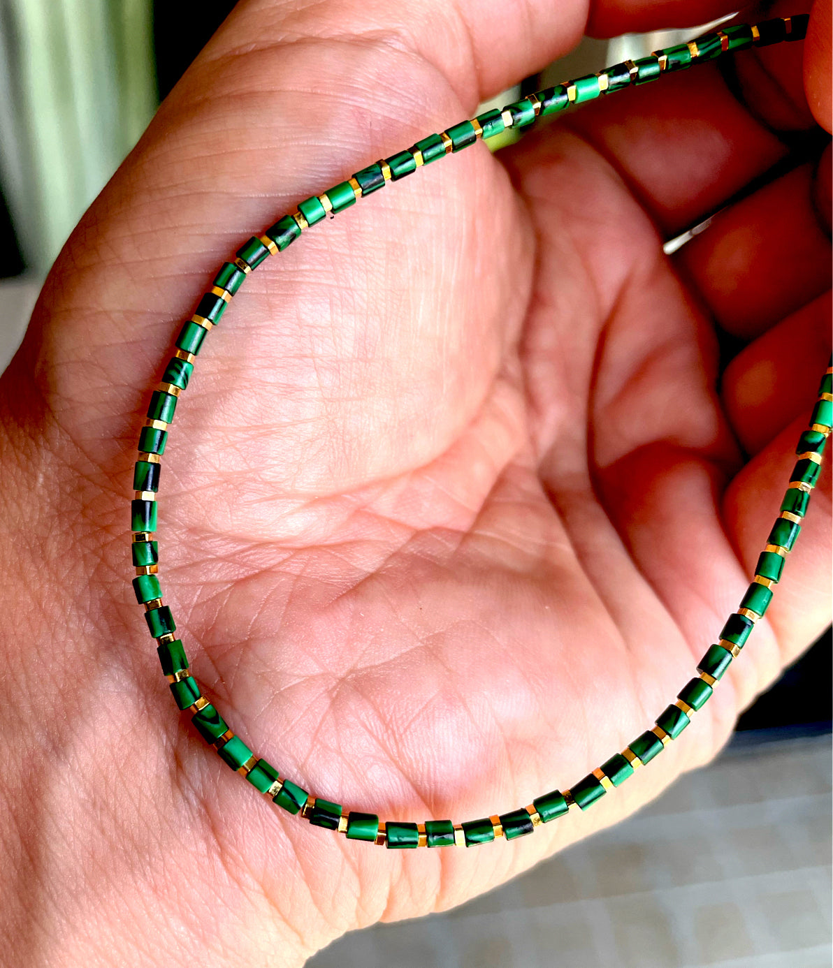 Himalaya Old Antiqe Malachite Beads Bracelet Necklace Real Mini Small Size Tibetan Mala Prayer Beads Natural Chain