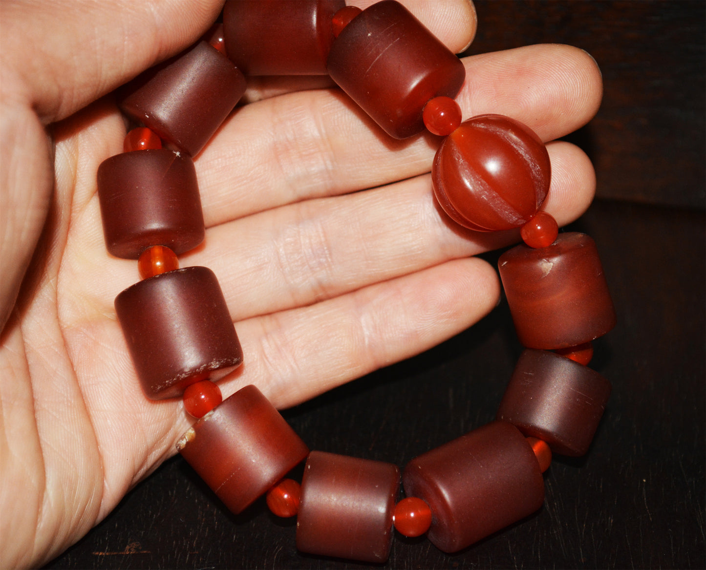 Himalayan Antique Nanhong Pema Raka Agate Bracelet Mala Prayer Beads Tibet Carnelian Rosary  Genuine Worry Amulet