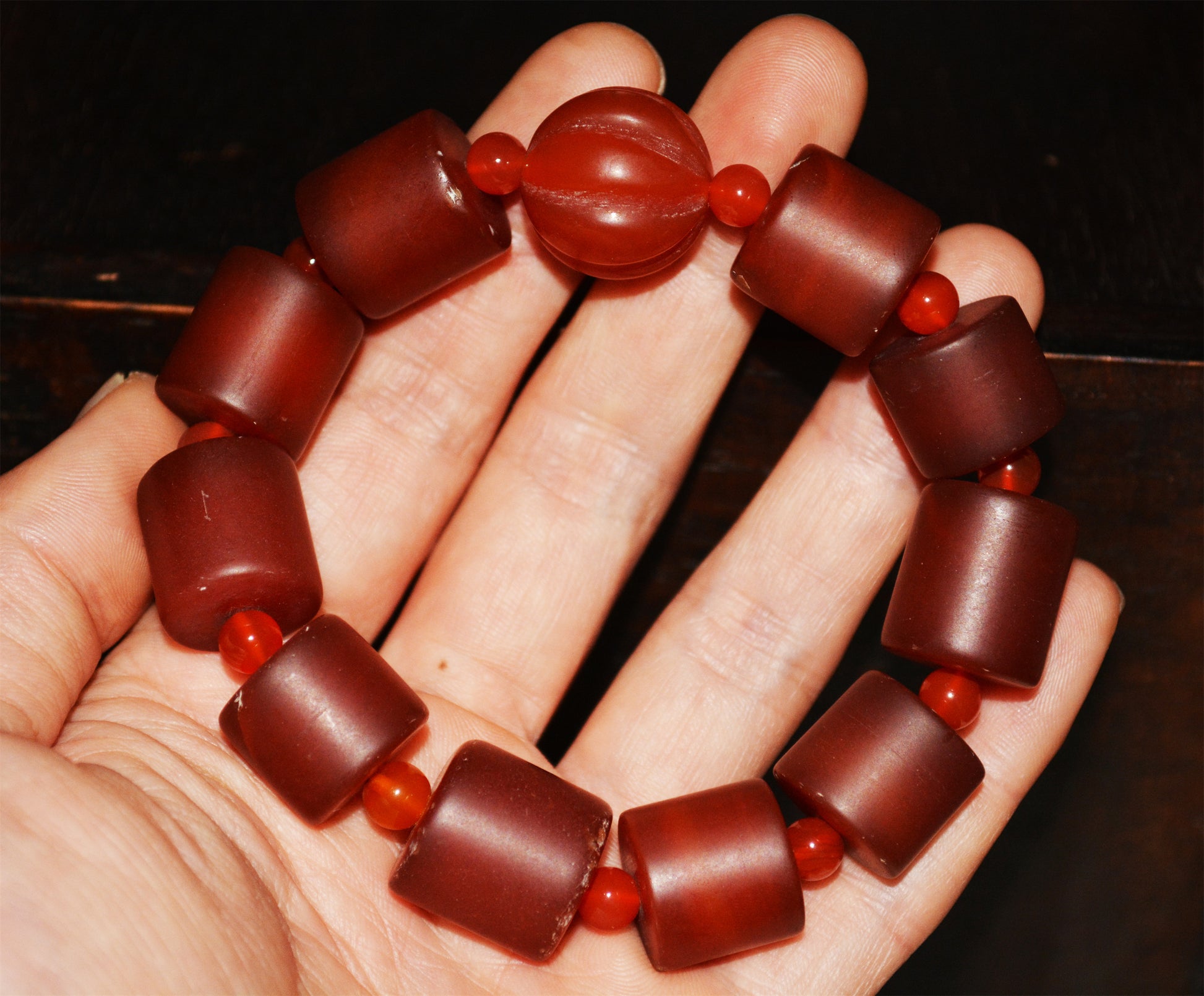 Himalayan Antique Nanhong Pema Raka Agate Bracelet Mala Prayer Beads Tibet Carnelian Rosary  Genuine Worry Amulet