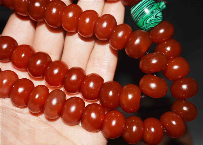 Himalayan Old Antique Real Pema Raka Mala Prayer Beads Red Agate Nanhong Carnelian Tibet Rosary Bracelet