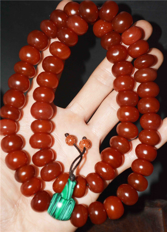 Himalayan Old Antique Real Pema Raka Mala Prayer Beads Red Agate Nanhong Carnelian Tibet Rosary Bracelet