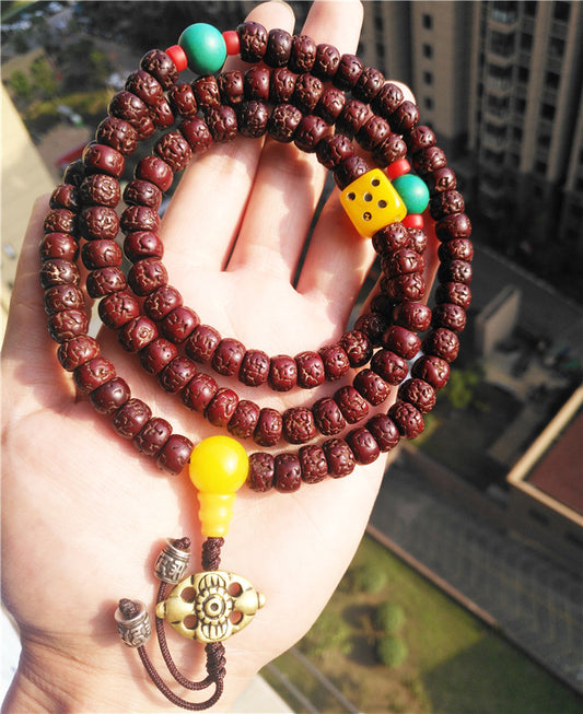 Himalayas Old Antique Rudraksha Bodhi Seeds Mala Prayer Beads 108 Rosary Bracelet Tibet