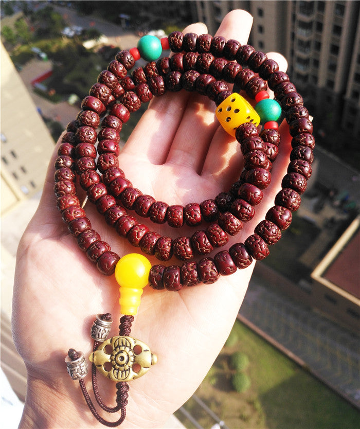 Himalayas Old Antique Rudraksha Bodhi Seeds Mala Prayer Beads 108 Rosary Bracelet Tibet