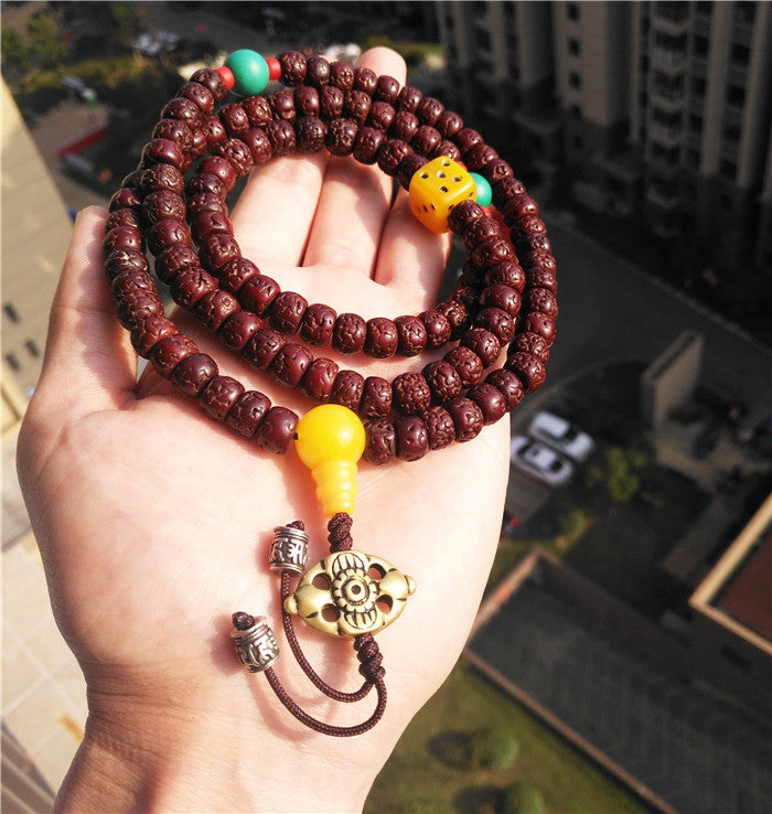 Himalayas Old Antique Rudraksha Bodhi Seeds Mala Prayer Beads 108 Rosary Bracelet Tibet