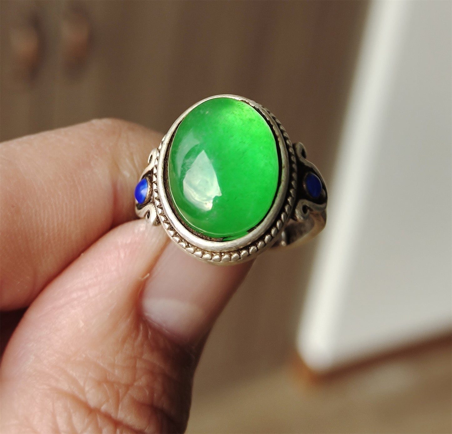 Natural Glassy Grade A Jadeite Jade Ring Emerald Green Old Chinese Antique Genuine Certified Real Icy Authentic