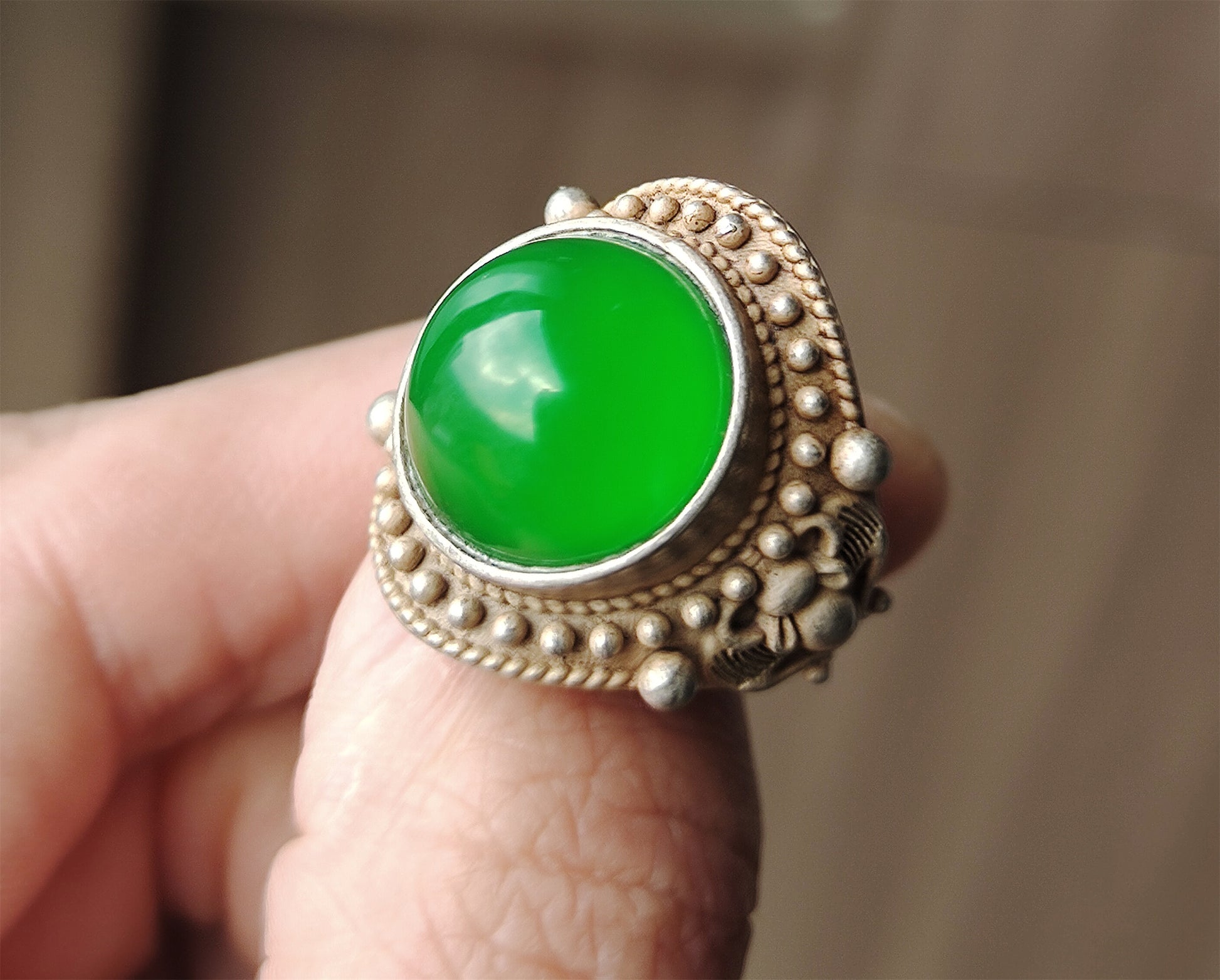 Natural Glassy Grade A Jadeite Ring Emerald Green Jade Old Chinese Antique Genuine Certified Real Icy Authentic Amulet