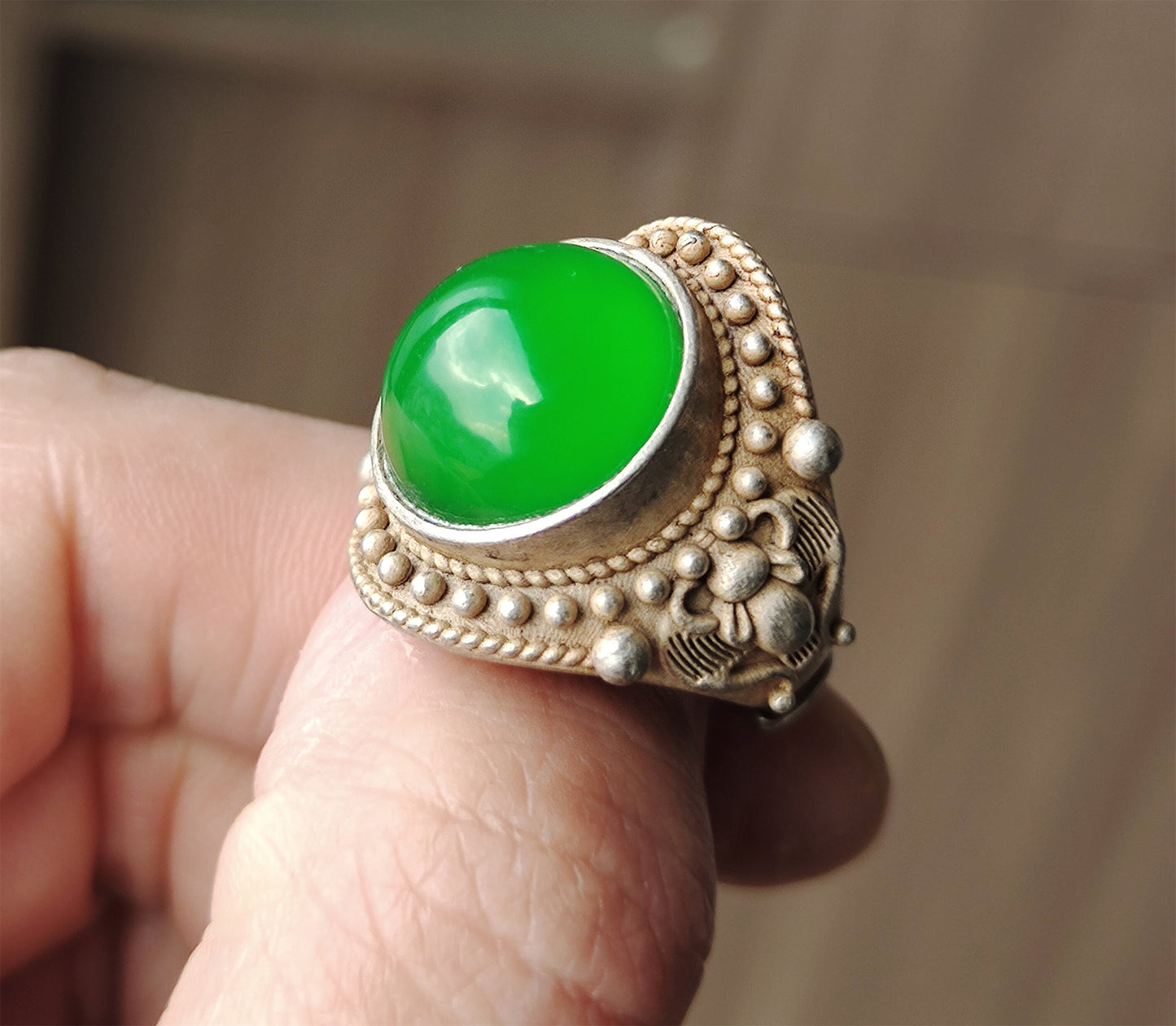 Natural Glassy Grade A Jadeite Ring Emerald Green Jade Old Chinese Antique Genuine Certified Real Icy Authentic Amulet