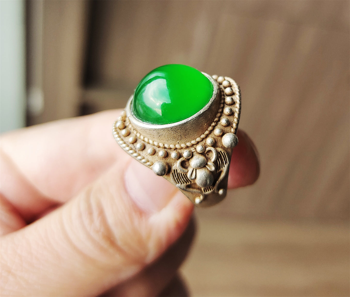 Natural Glassy Grade A Jadeite Ring Emerald Green Jade Old Chinese Antique Genuine Certified Real Icy Authentic Amulet