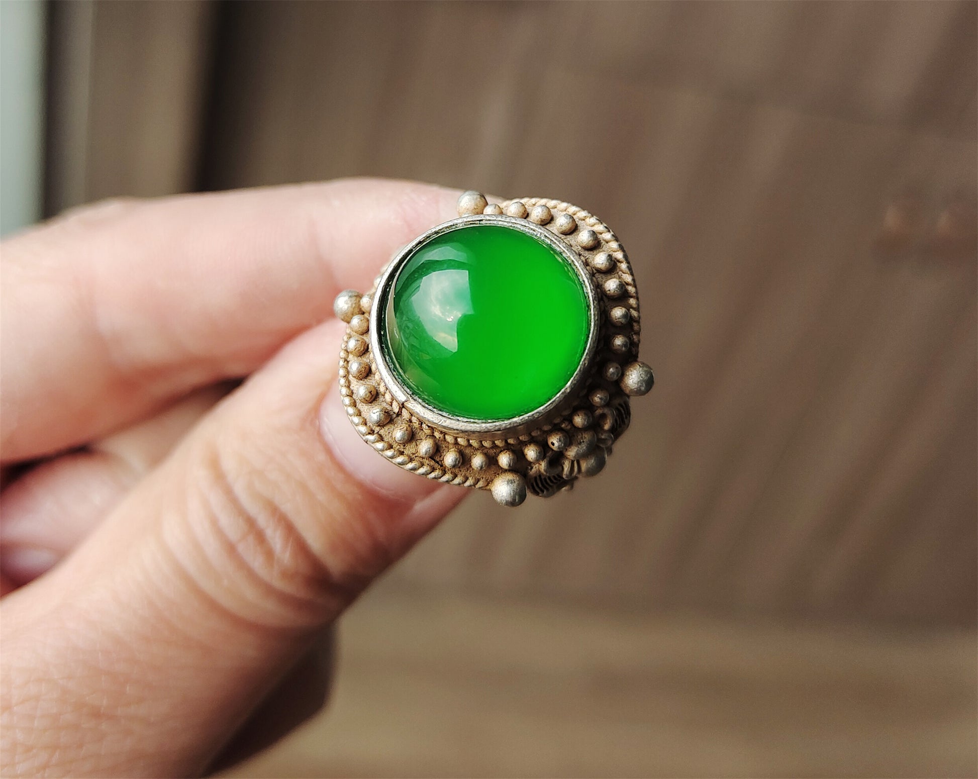 Natural Glassy Grade A Jadeite Ring Emerald Green Jade Old Chinese Antique Genuine Certified Real Icy Authentic Amulet