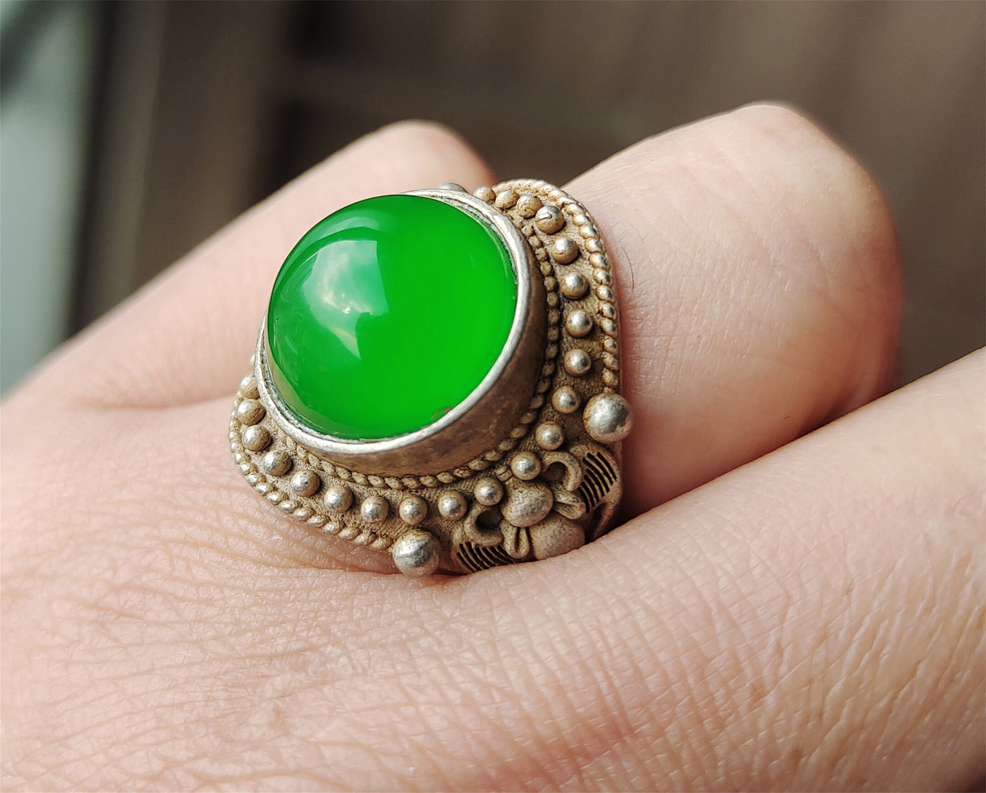 Natural Glassy Grade A Jadeite Ring Emerald Green Jade Old Chinese Antique Genuine Certified Real Icy Authentic Amulet