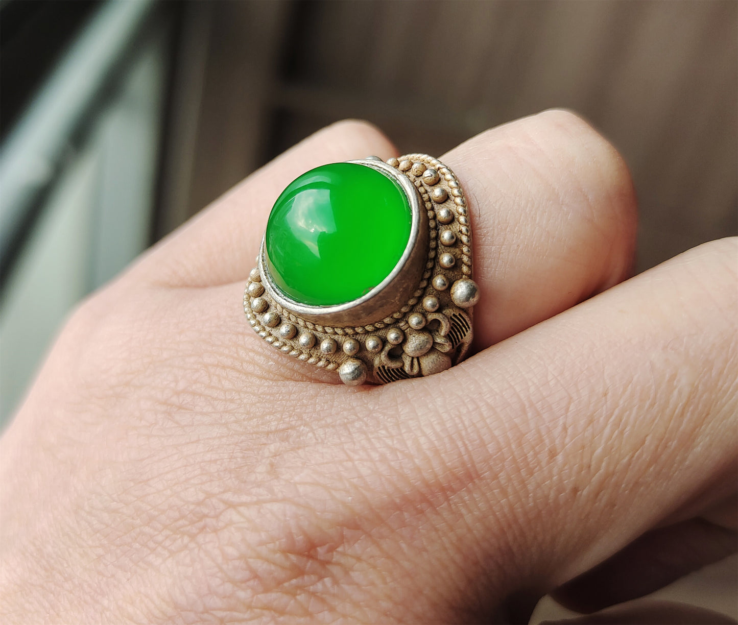 Natural Glassy Grade A Jadeite Ring Emerald Green Jade Old Chinese Antique Genuine Certified Real Icy Authentic Amulet