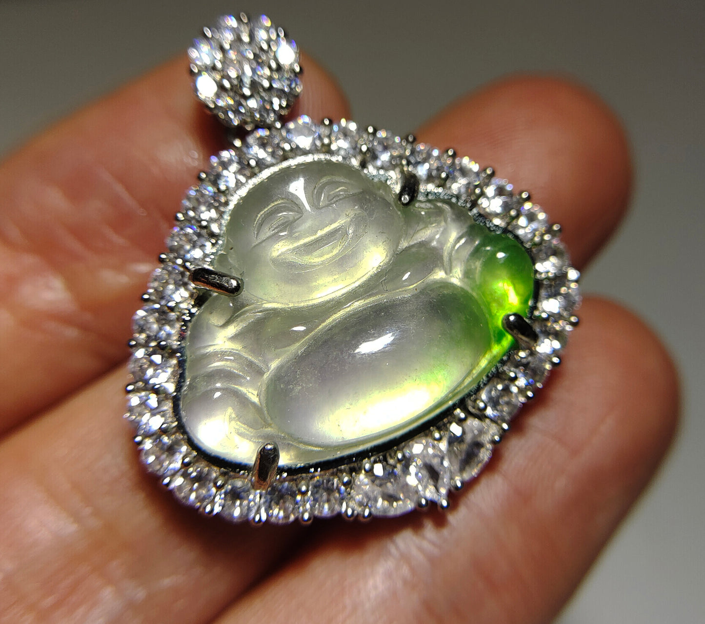 Natural Grade A Glassy Jadeite Jade Pendant Happy Smile Buddha Genuine Glassy Emerald Green Fat Maitreya Real Amulet Talisman