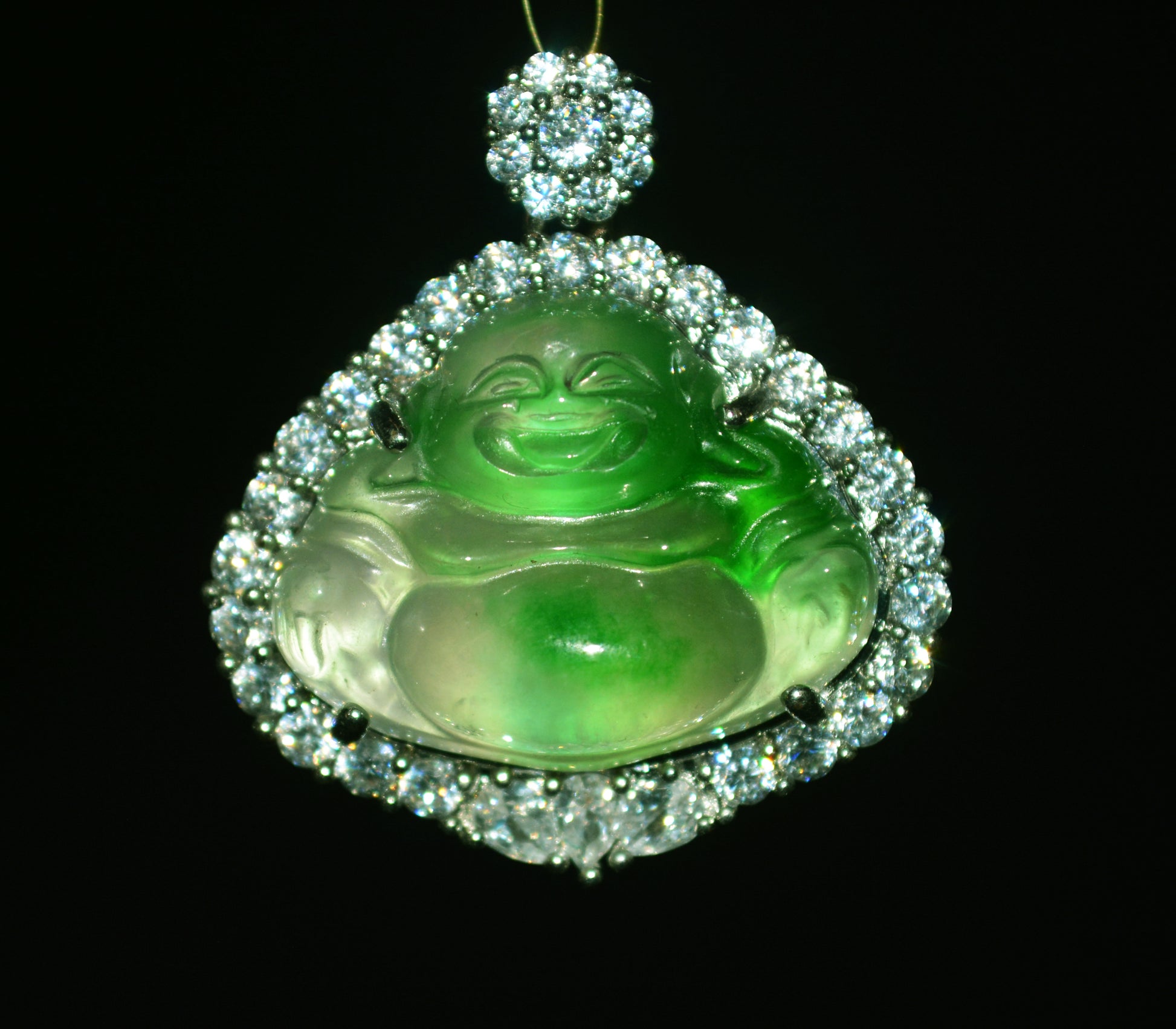 Natural Grade A Glassy Jadeite Jade Pendant Happy Smile Buddha Genuine Glassy Emerald Green Fat Maitreya Real Amulet Talisman