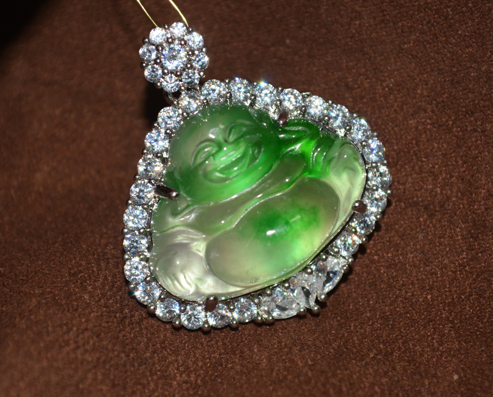 Natural Grade A Glassy Jadeite Jade Pendant Happy Smile Buddha Genuine Glassy Emerald Green Fat Maitreya Real Amulet Talisman