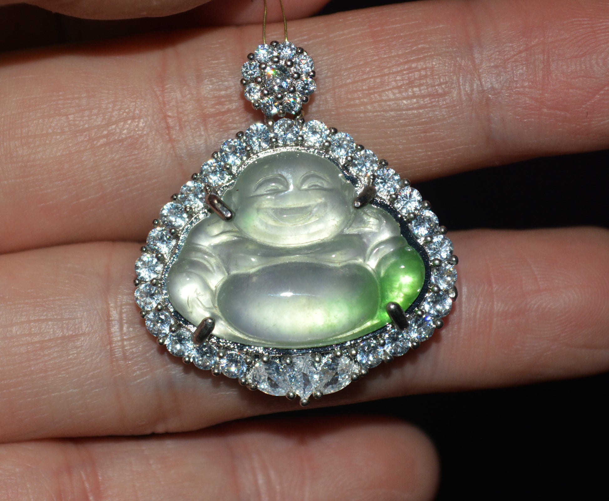 Natural Grade A Glassy Jadeite Jade Pendant Happy Smile Buddha Genuine Glassy Emerald Green Fat Maitreya Real Amulet Talisman