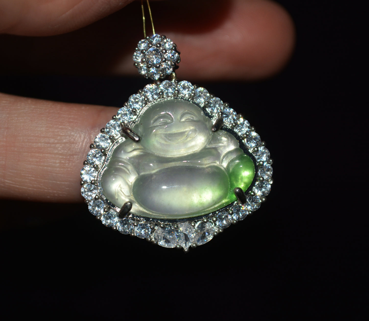 Natural Grade A Glassy Jadeite Jade Pendant Happy Smile Buddha Genuine Glassy Emerald Green Fat Maitreya Real Amulet Talisman