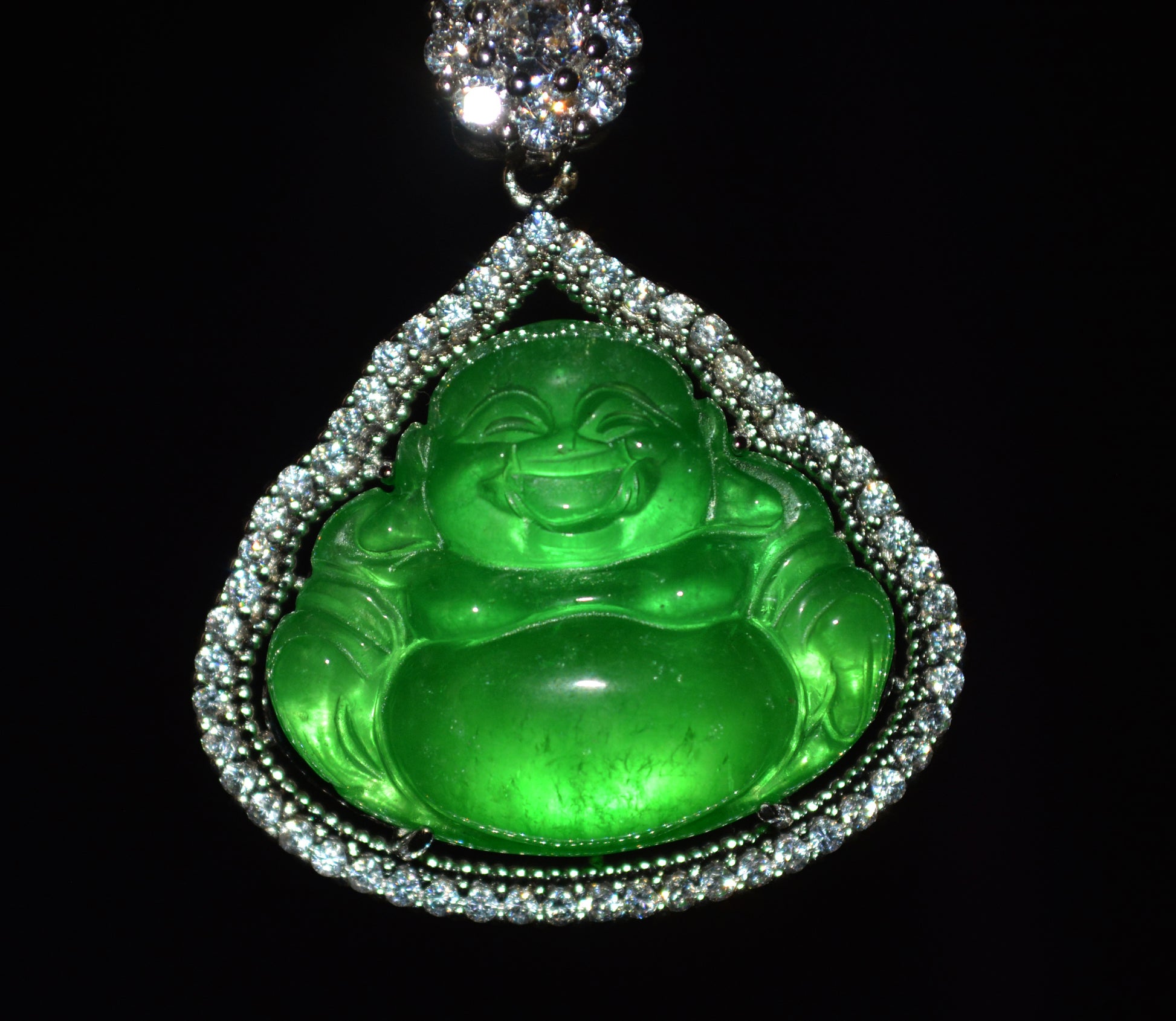 Natural Grade A Glassy Jadeite Pendant Happy Smile Buddha Genuine Glassy Emerald Green Jade Maitreya Real Amulet