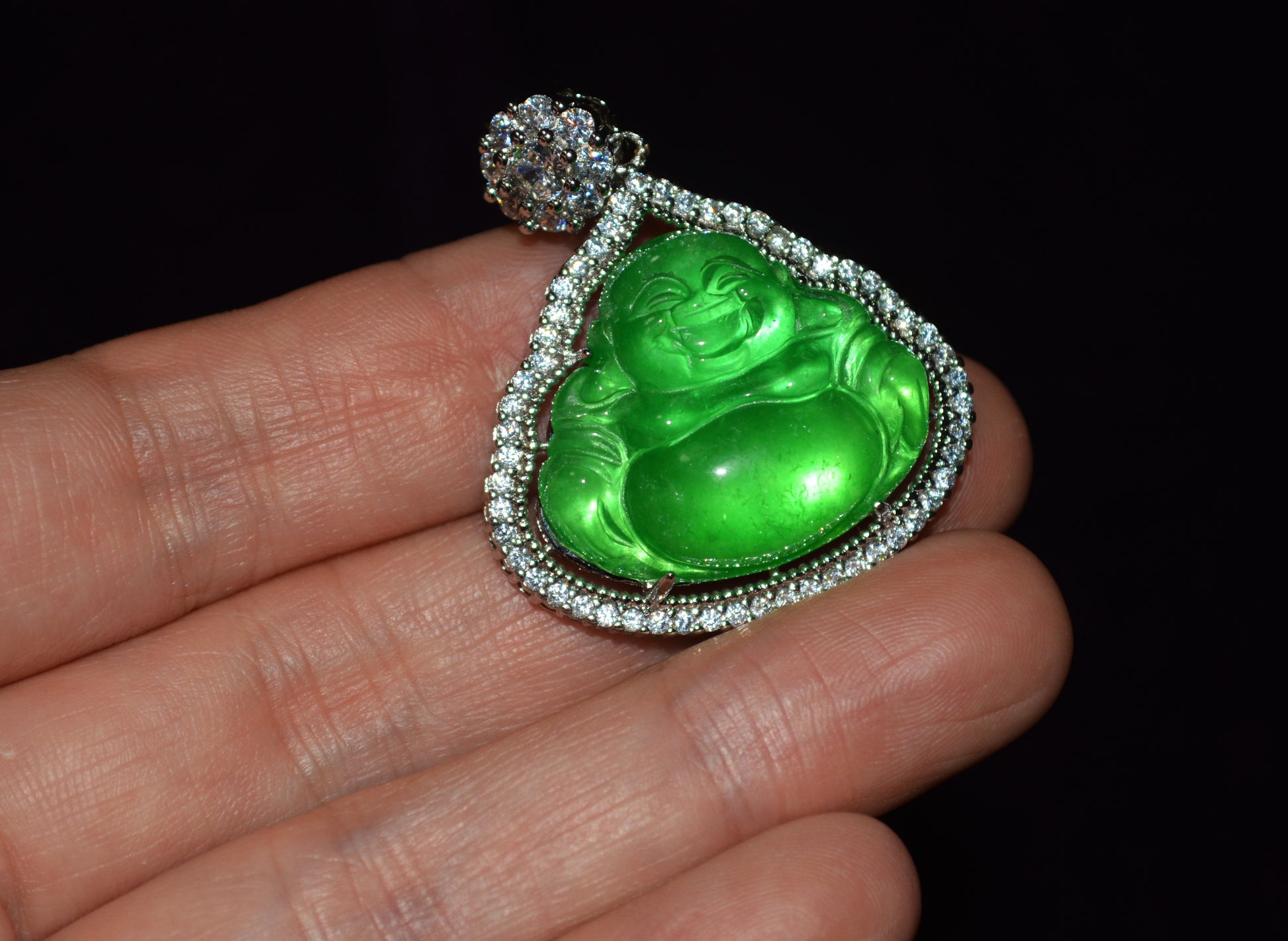 Natural Grade A Glassy Jadeite Pendant Happy Smile Buddha Genuine Glassy Emerald Green Jade Maitreya Real Amulet