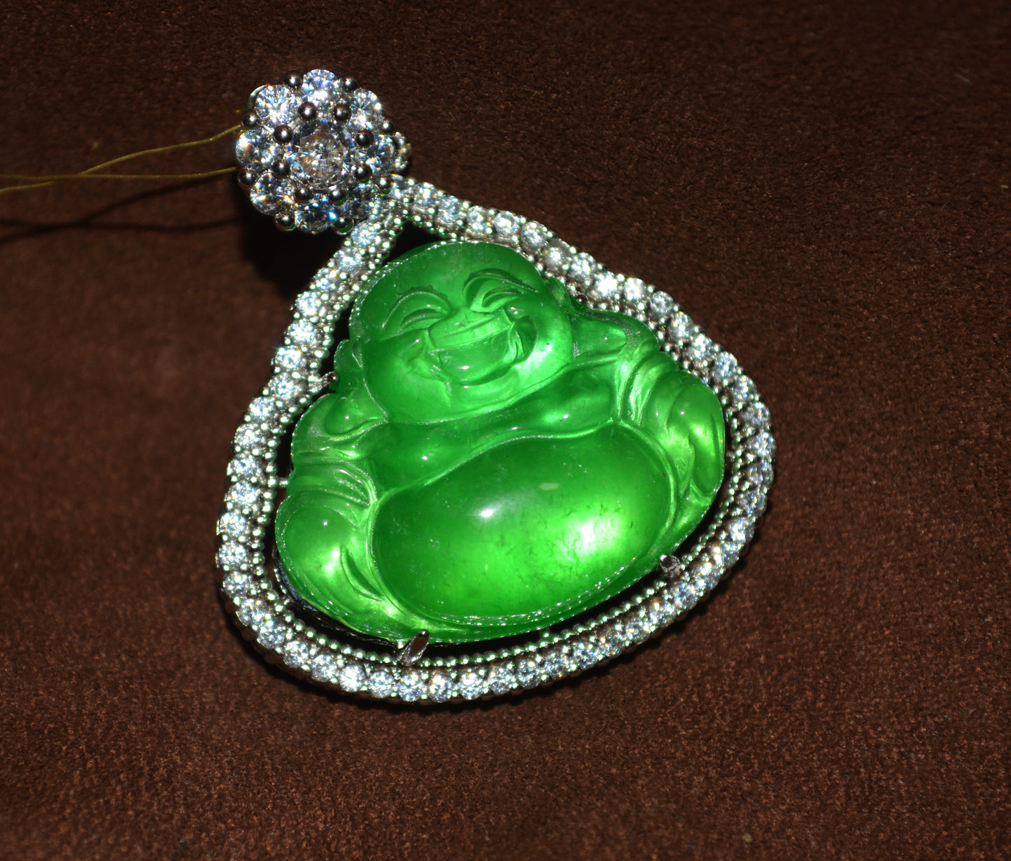 Natural Grade A Glassy Jadeite Pendant Happy Smile Buddha Genuine Glassy Emerald Green Jade Maitreya Real Amulet