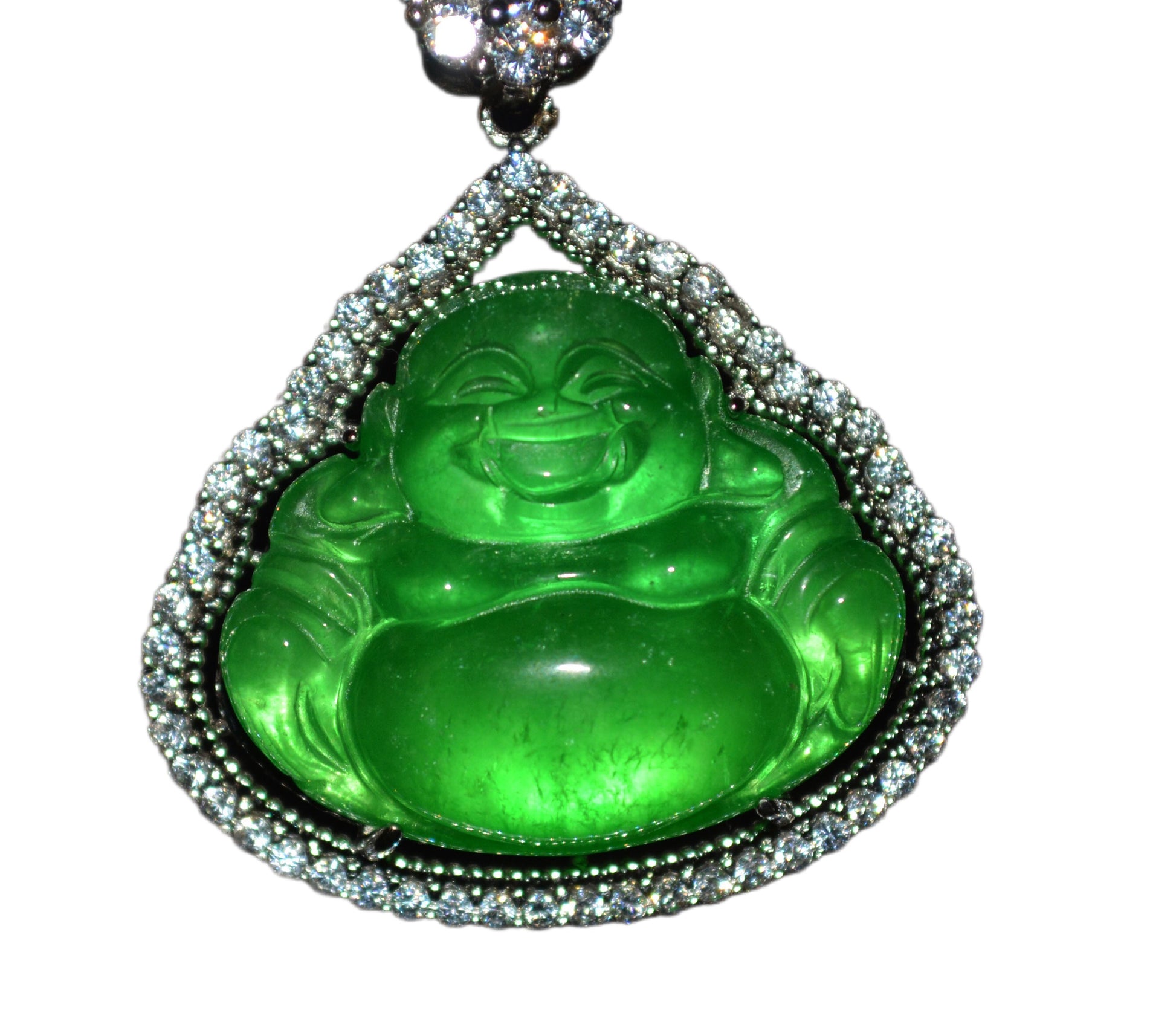 Natural Grade A Glassy Jadeite Pendant Happy Smile Buddha Genuine Glassy Emerald Green Jade Maitreya Real Amulet