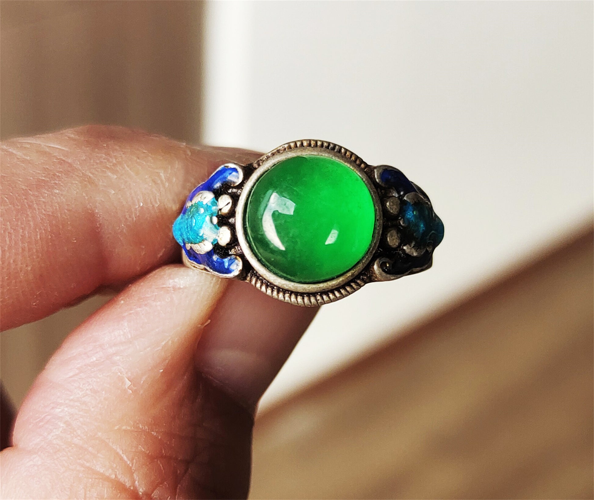 Natural Grade A Jadeite Ring Glassy Emerald Green Jade Old Chinese Antique Genuine Certified Real Icy Pendant