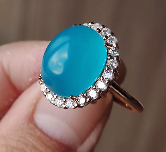 Natural Icy Amazonite Stone Finger Ring Blue Crystal Genuine Chinese Certified Real Oval Glassy Gemstone