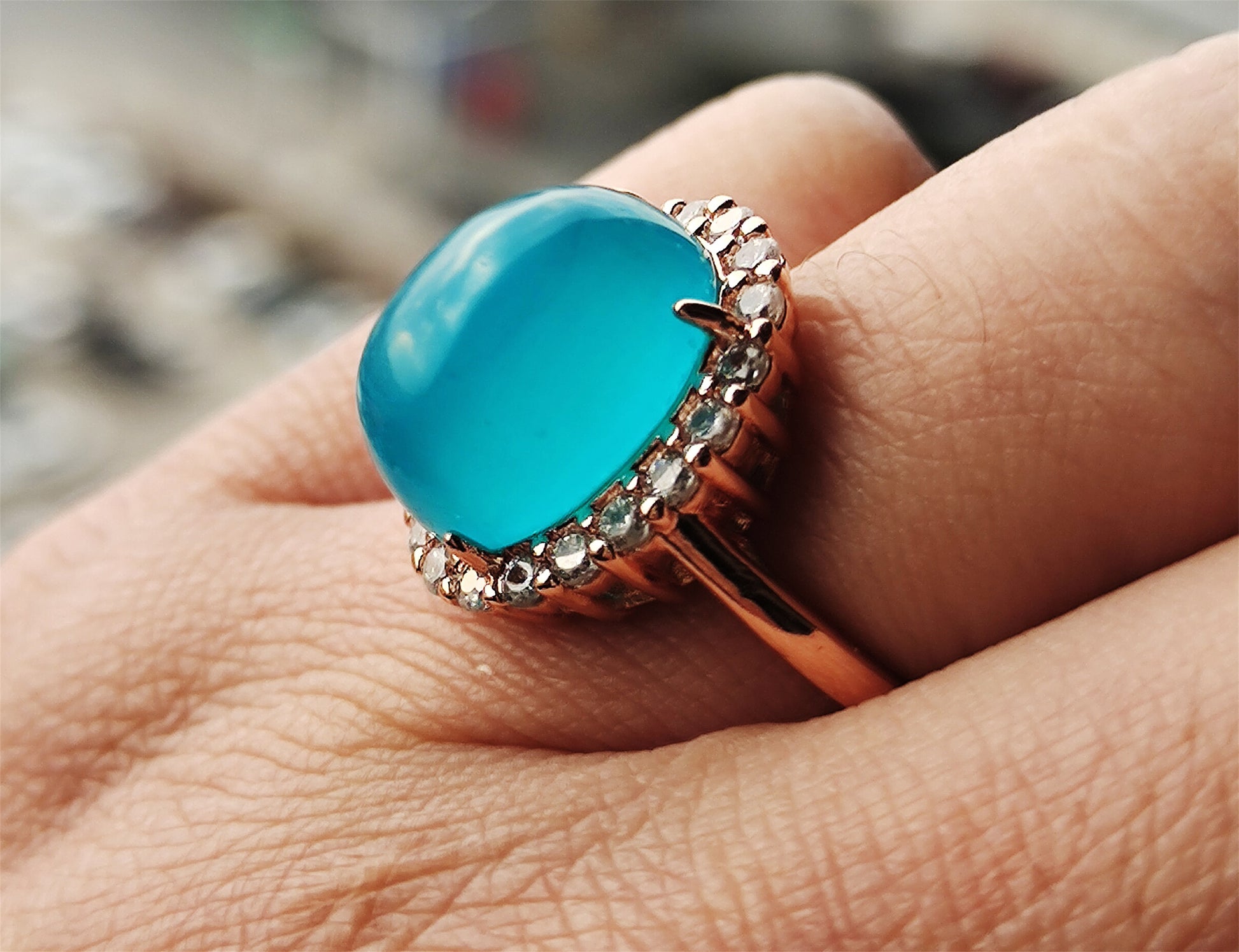 Natural Icy Amazonite Stone Finger Ring Blue Crystal Genuine Chinese Certified Real Oval Glassy Gemstone