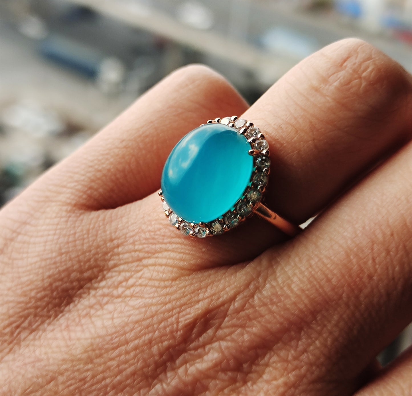 Natural Icy Amazonite Stone Finger Ring Blue Crystal Genuine Chinese Certified Real Oval Glassy Gemstone