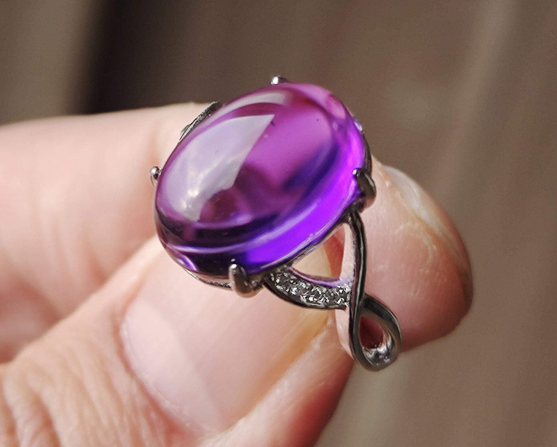 Natural Icy Amethyst Crystal Stone Ring Purple Quartz Genuine Certified Chinese Real Authentic Glassy Gemstone Oval