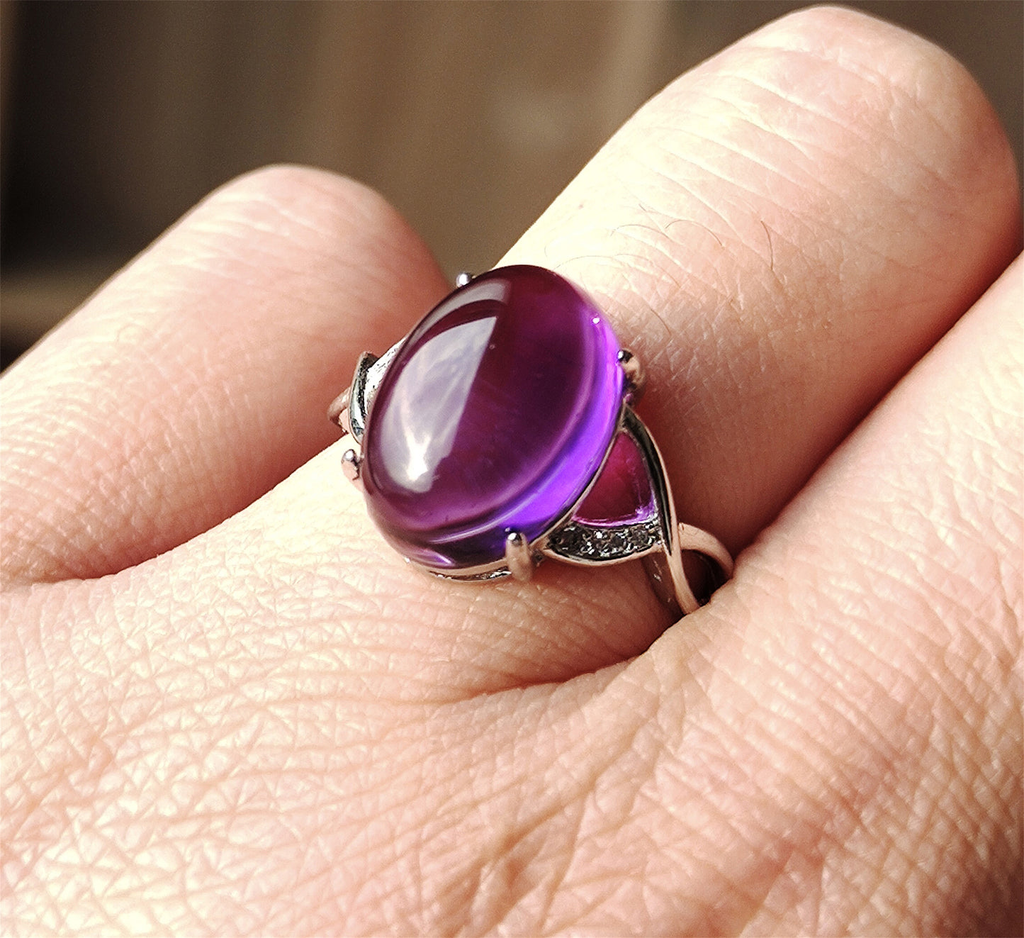 Natural Icy Amethyst Crystal Stone Ring Purple Quartz Genuine Certified Chinese Real Authentic Glassy Gemstone Oval