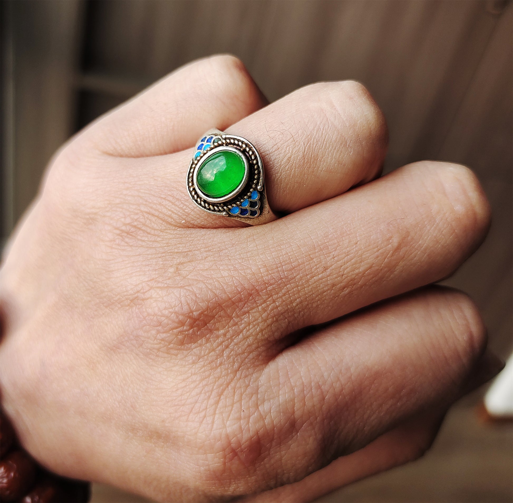 Natural Icy Grade A Jadeite Ring Glassy Emerald Green Jade Old Antique Genuine Certified Real Pendant