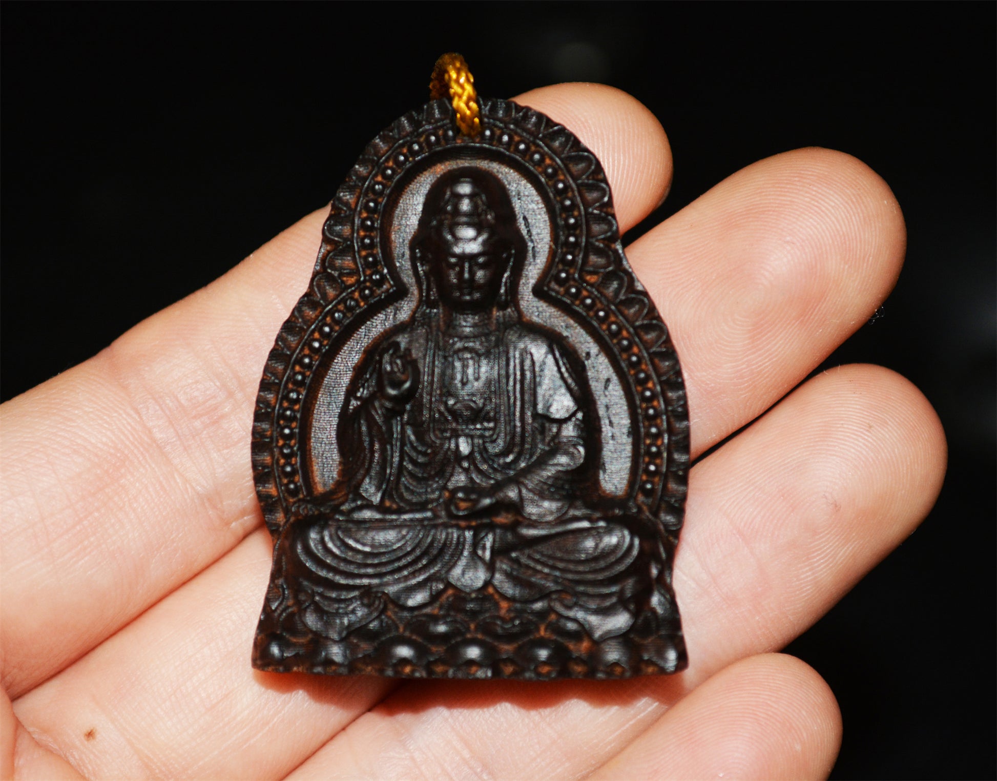 Natural Vietnam Agarwood Kwan Yin Buddha Pendant Guanyin Kynam Amulet Real Wild Aloeswood