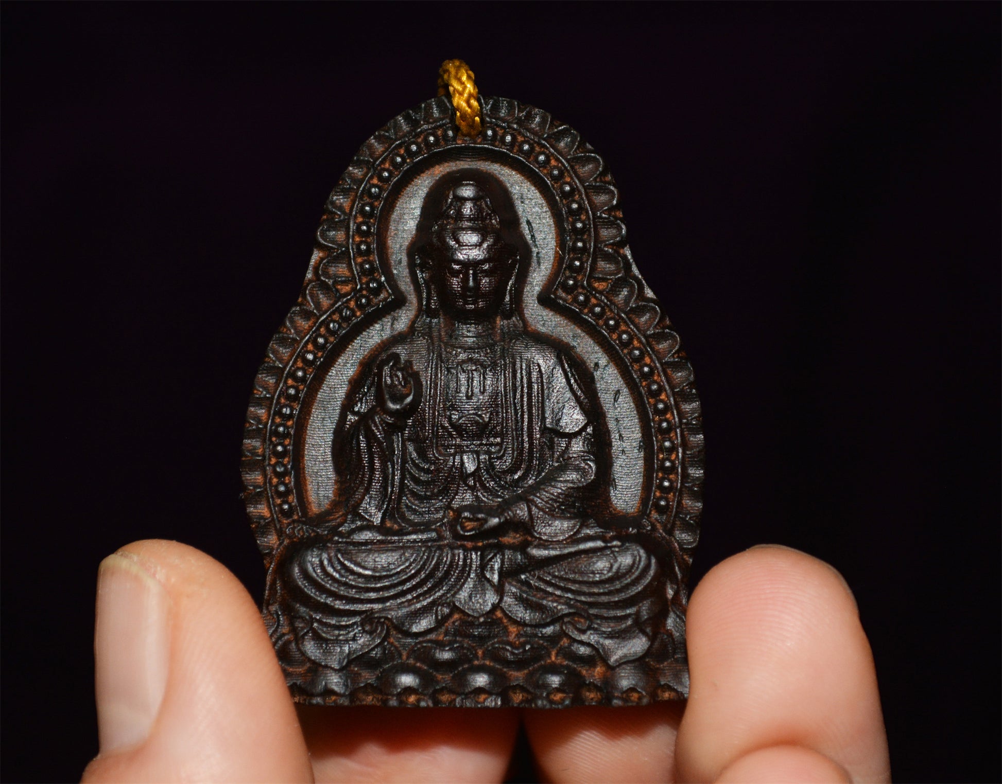 Natural Vietnam Agarwood Kwan Yin Buddha Pendant Guanyin Kynam Amulet Real Wild Aloeswood