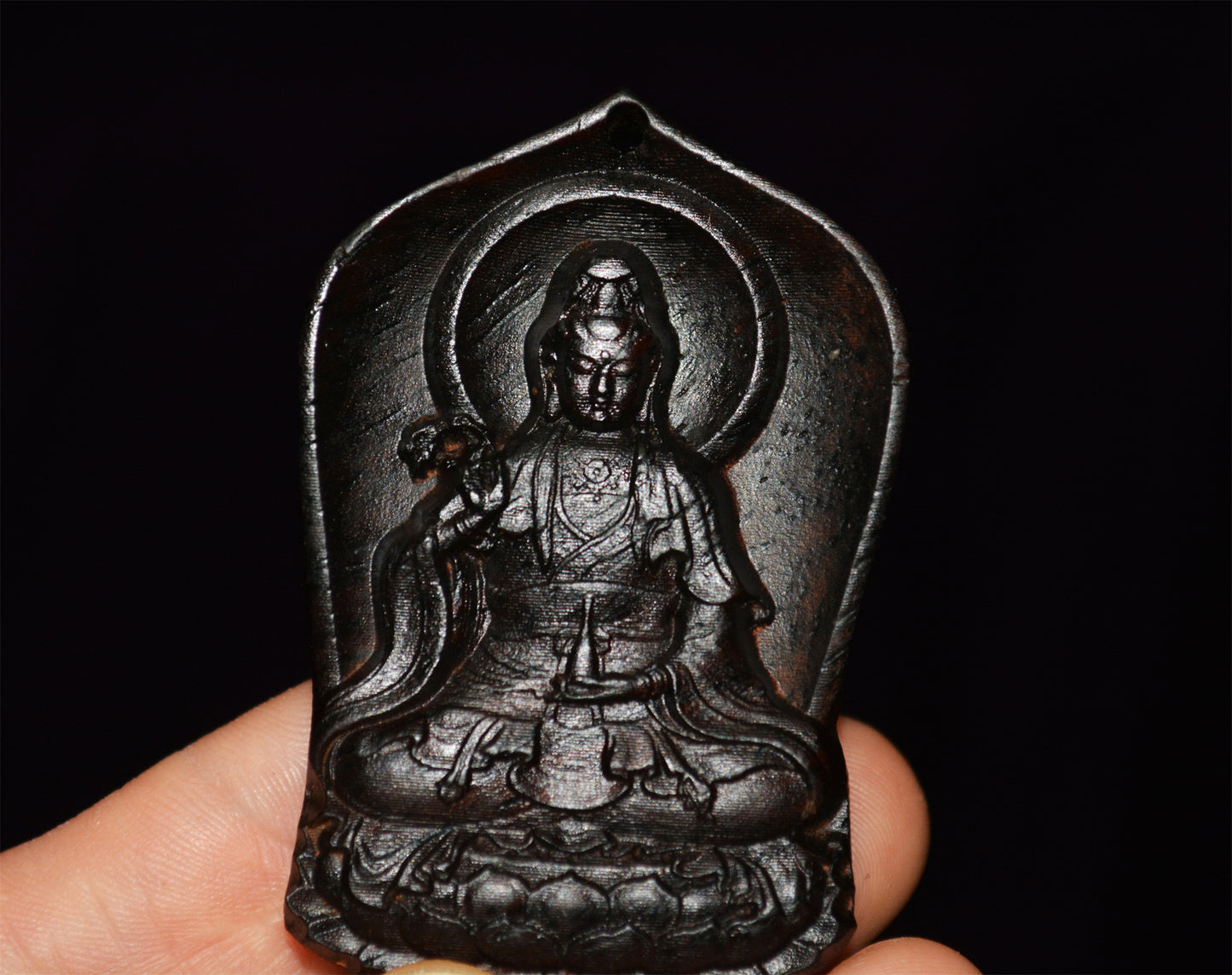 Natural Vietnam Wild Agarwood Kwan Yin Buddha Pendant Guanyin Kinam Amulet Real Aloeswood