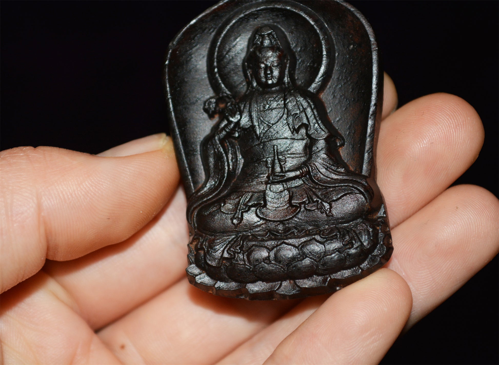 Natural Vietnam Wild Agarwood Kwan Yin Buddha Pendant Guanyin Kinam Amulet Real Aloeswood