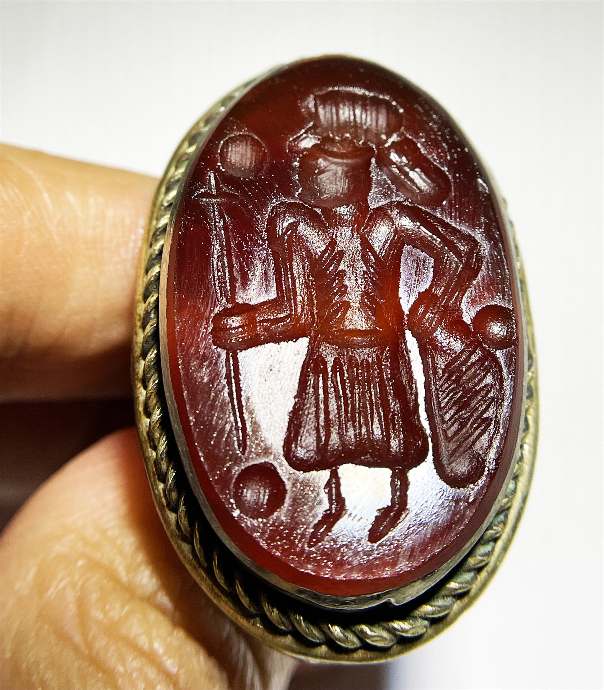 Old Ancient Agate Stone Sassanian Ring Seal Stamp Intaglio Bead Carnelian Pendant Engraved