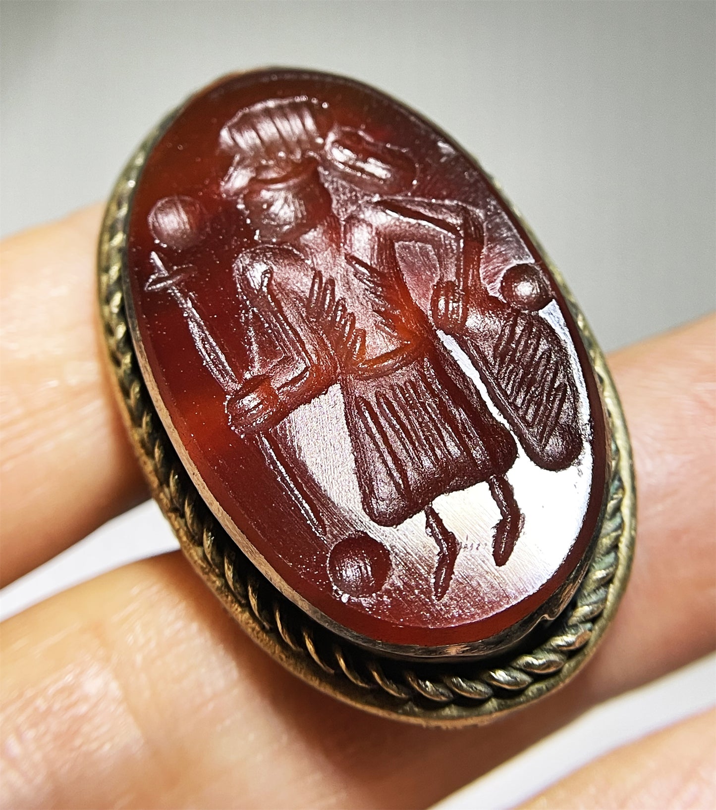 Old Ancient Agate Stone Sassanian Ring Seal Stamp Intaglio Bead Carnelian Pendant Engraved