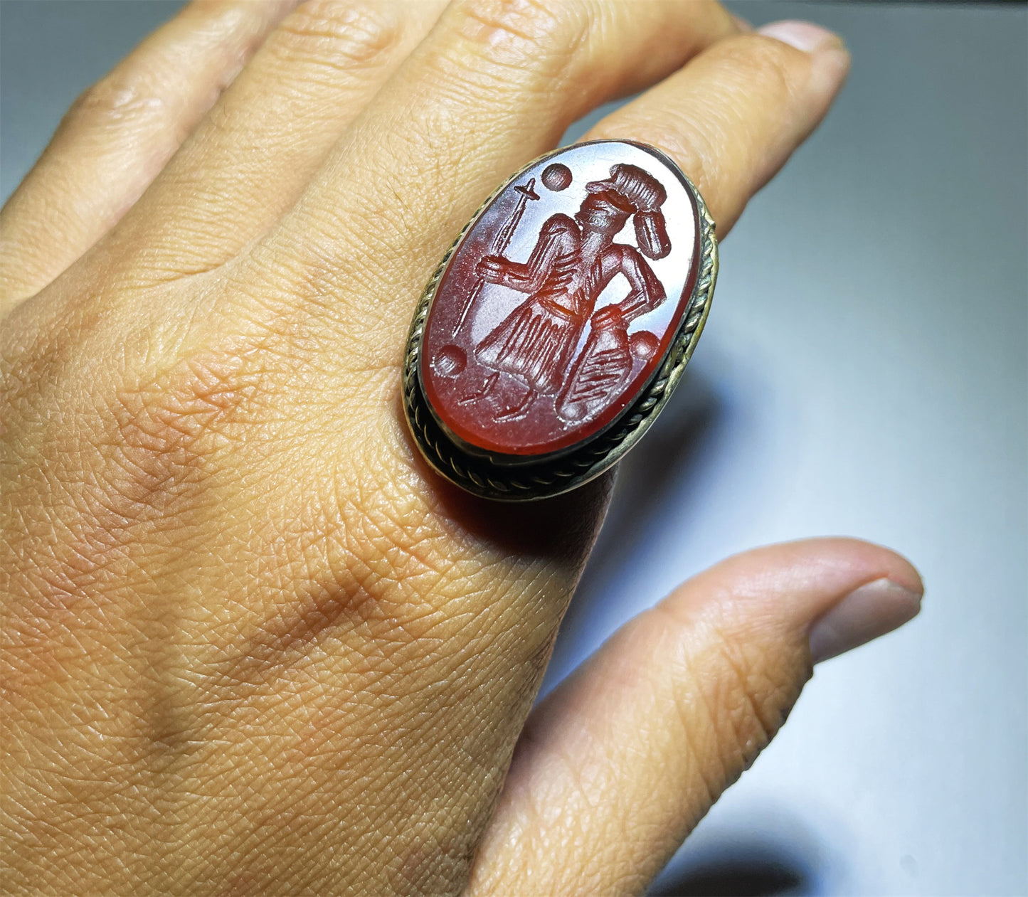 Old Ancient Agate Stone Sassanian Ring Seal Stamp Intaglio Bead Carnelian Pendant Engraved